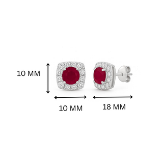 Red Velvet Pop Halo Moissanite & Lab Grown Ruby Stud Earrings | Elegant Silver Jewelry