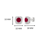 Red Velvet Pop Halo Moissanite & Lab Grown Ruby Stud Earrings | Elegant Silver Jewelry