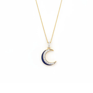 Oraya Blue Enamel Moissanite Crescent Moon Pendant