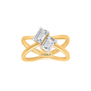 Two Stone Radiant Cut Crossover Moissanite Ring