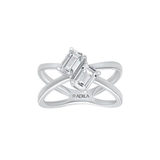 Two Stone Radiant Cut Crossover Moissanite Ring