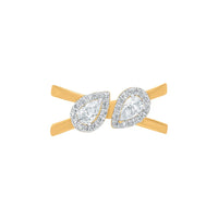 Two Stone Pear Shape Halo Crossover Moissanite Ring