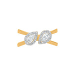 Two Stone Pear Shape Halo Crossover Moissanite Ring