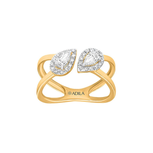 Two Stone Pear Shape Halo Crossover Moissanite Ring