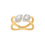 Two Stone Pear Shape Halo Crossover Moissanite Ring