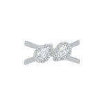 Two Stone Pear Shape Halo Crossover Moissanite Ring