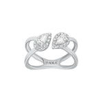 Two Stone Pear Shape Halo Crossover Moissanite Ring
