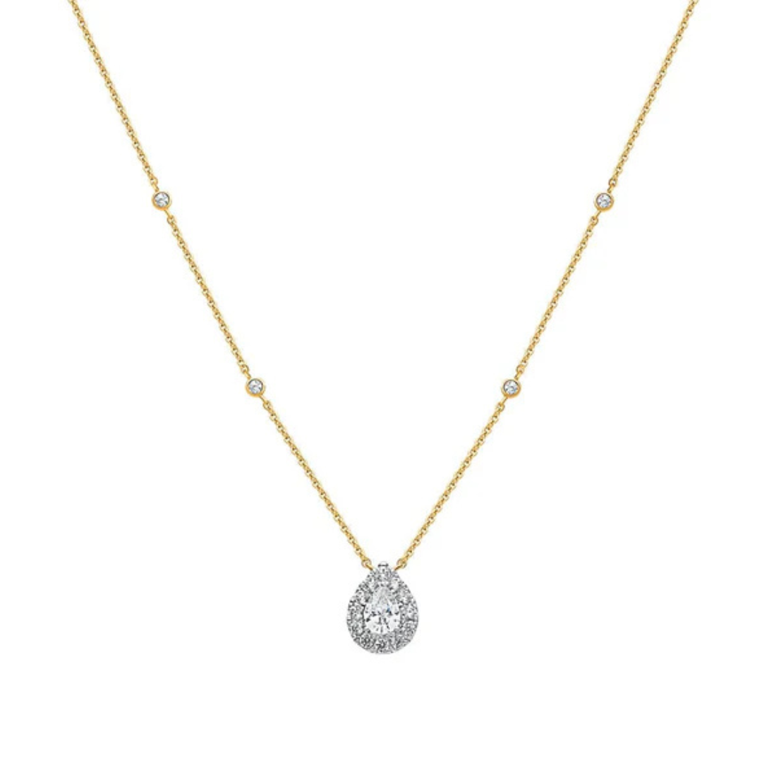 Eira Pear Halo Moissanite Necklace