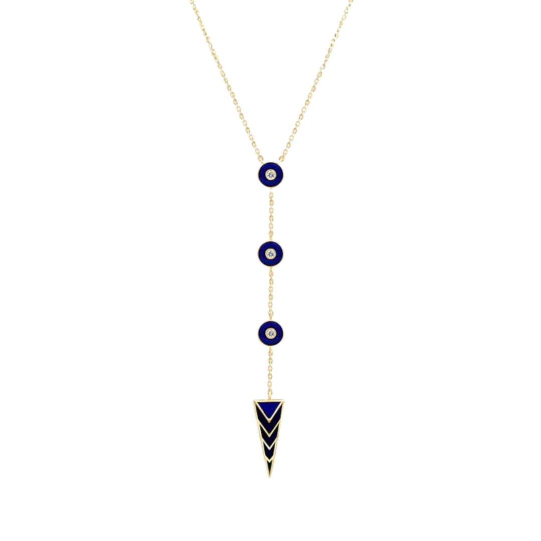 Indira Blue Enamel Moissanite Lariat Necklace | Silver Chic