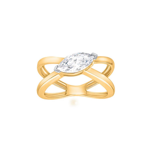 Cross-Over Marquise Moissanite Silver Ring