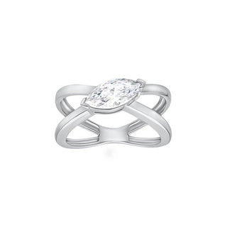 Cross-Over Marquise Moissanite Silver Ring