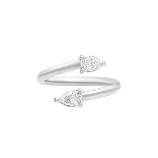 Two Stone Pear Shape Moissanite Bypass Ring