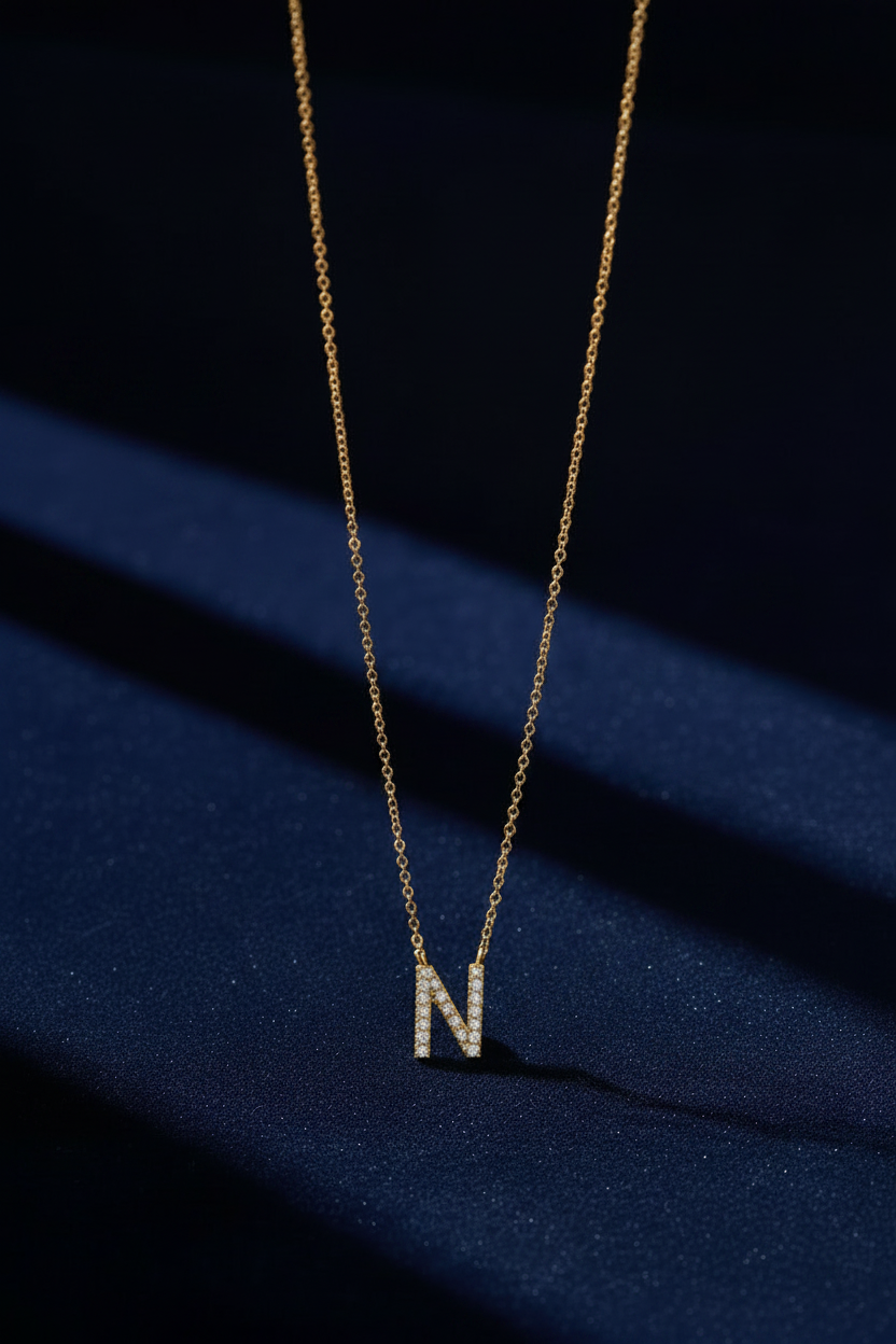 Adila Jewels — Initial N Necklace, Architectural Sunlight