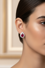 Adila Jewels — Ruby Halo Earrings, Editorial Model Shot